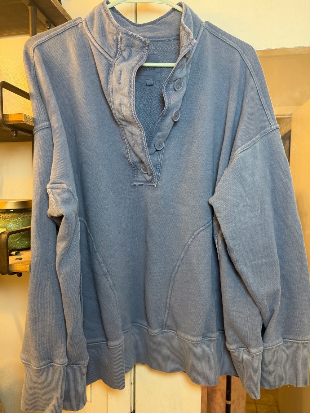 aerie Slate Blue Women's Button-Placket Pullover Sweatshirt